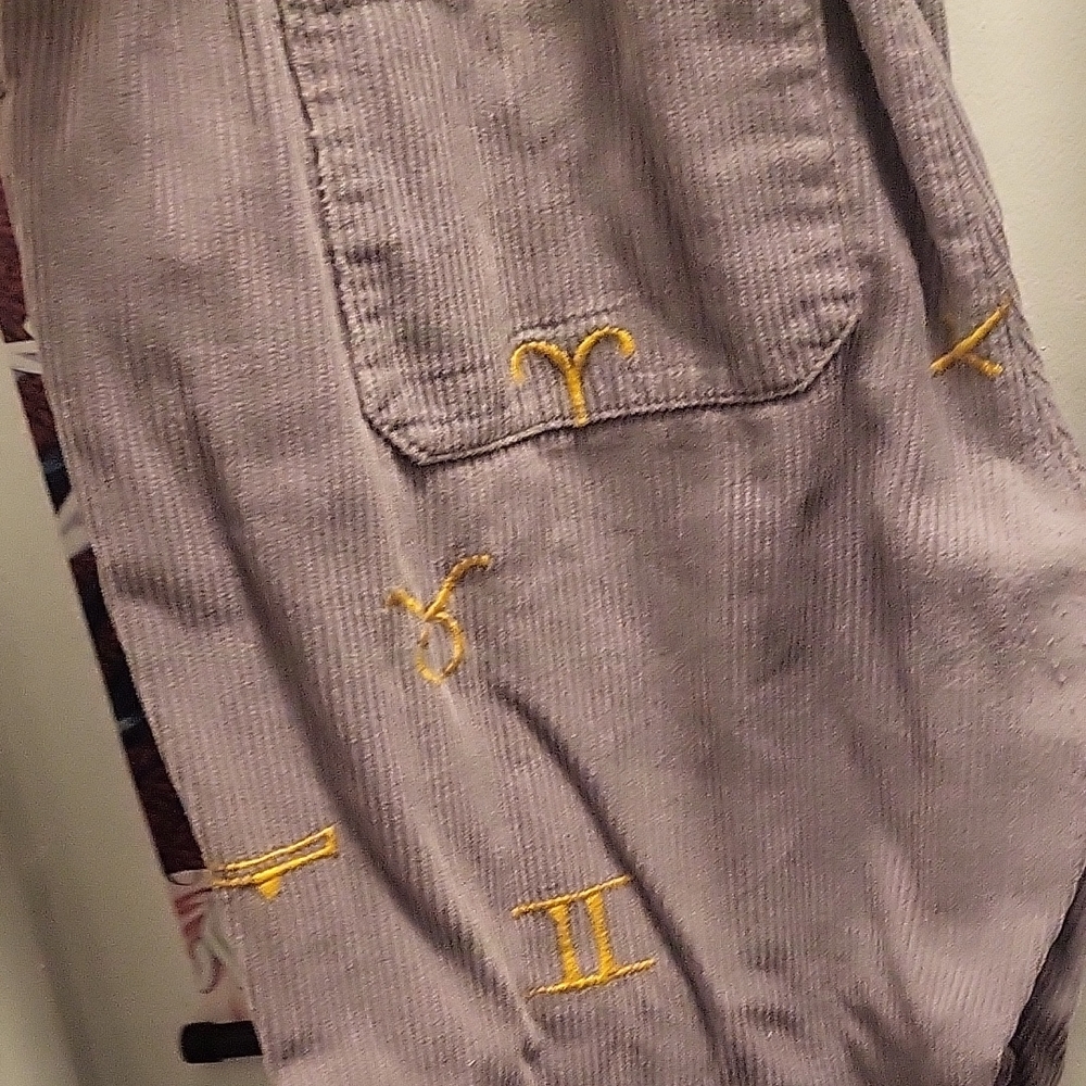 Urban Outfitters Gray Corduroy Joggers with Yellow Embroidery